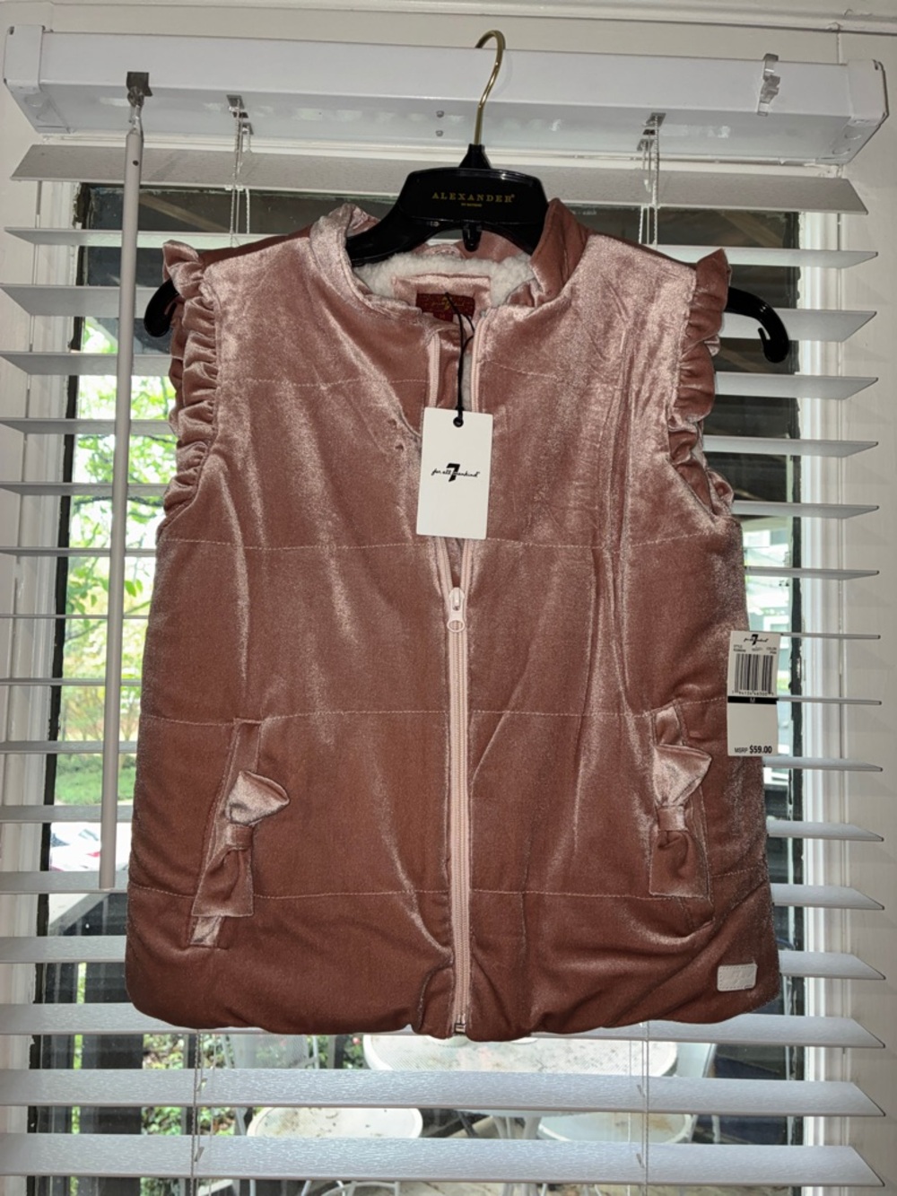 7 For All Mankind Velvet Quilted Vest in Dusty Rose